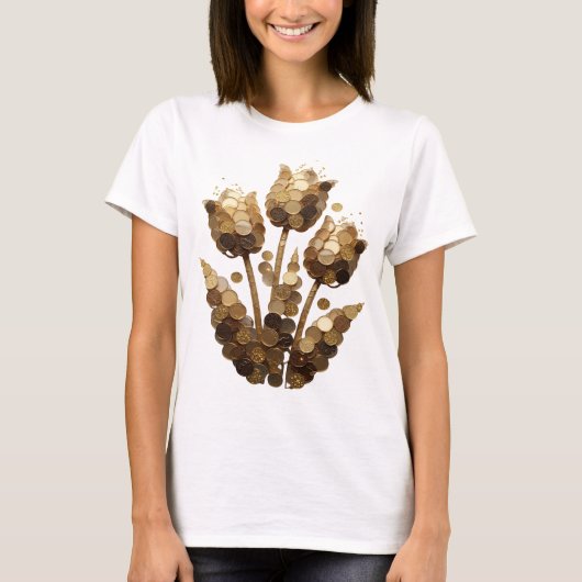 T-shirt Conception de déclaration de fleurs de monnaie dor (Devant)