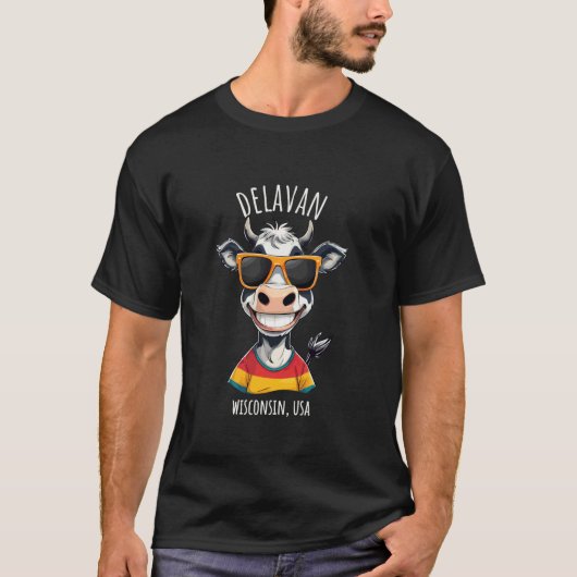 T-shirt Conception de dessin animé de vache drôle Delavan (Devant)