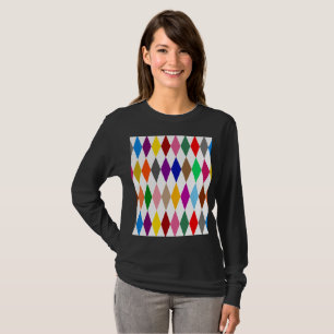 T-shirt Conception de diamants arlequin colorés blanc