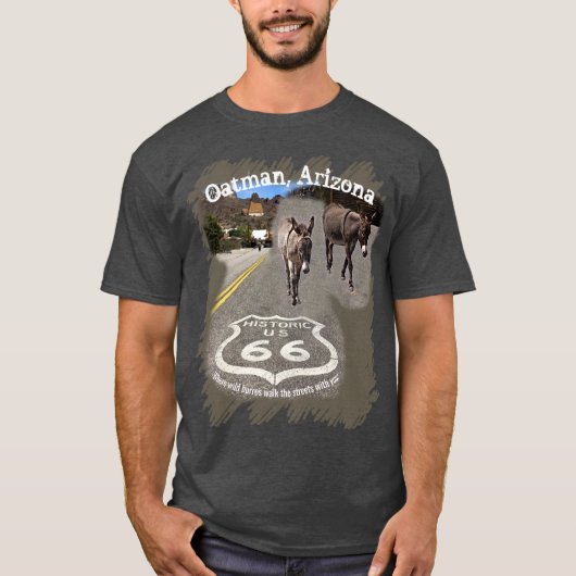 T-shirt Conception de dos de Route 66 Oatman AZ Ânes dans (Devant)