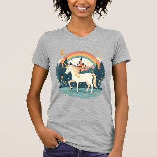 T-shirt Conception de fantaisie de licorne arc-en-ciel vin