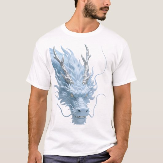 T-shirt Conception de fantasy d'art du dragon bleu clair c (Devant)