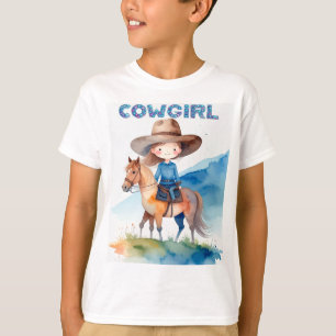 T-shirt Conception de fille de cowgirl mignonne à cheval e