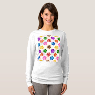 T-shirt Conception de fleurs arc-en-ciel rétro colorées bl