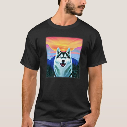 T-shirt Conception de Husky drôle empreinte d'art de chien (Devant)