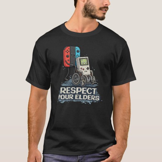 T-shirt Conception de jeu vidéo rétro Respectez vos aînés (Devant)