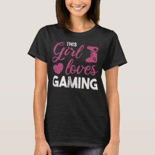 T-shirt Conception de joueuse de jeux vidéo avec cœur rose