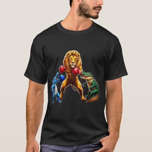 T-shirt Conception de la boîte de lion et de crocodile (Devant)