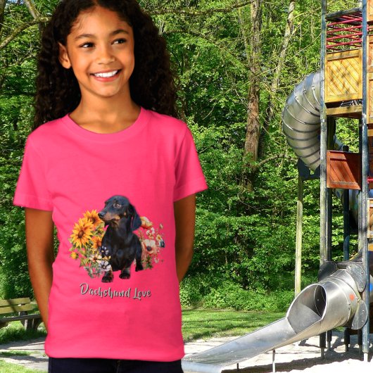 T-Shirt Conception de l'amour de teckel dans les fleurs sa