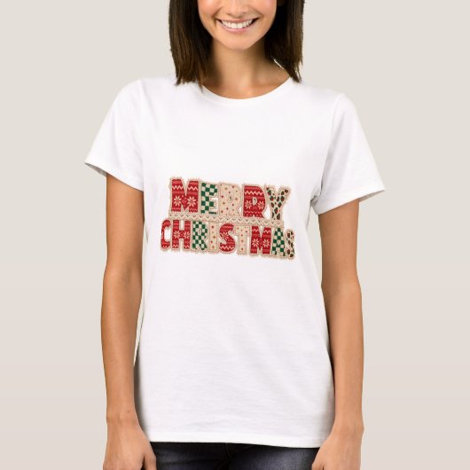 T-shirt Conception de lettrage patchwork Joyeux Noël (Devant)