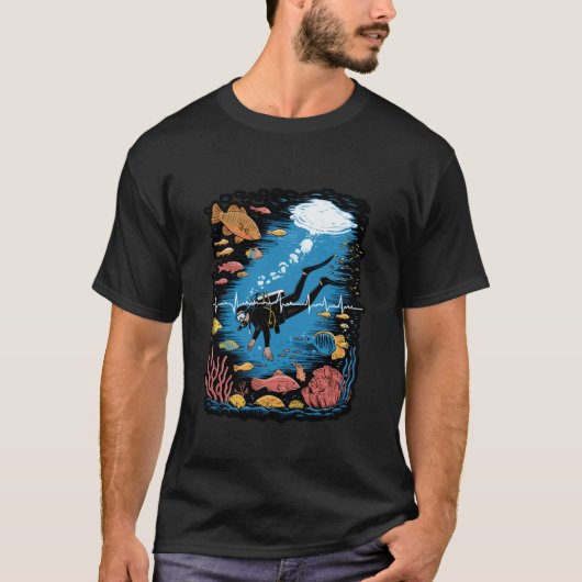 T-shirt Conception de ligne de battement de cœur de plonge (Devant)