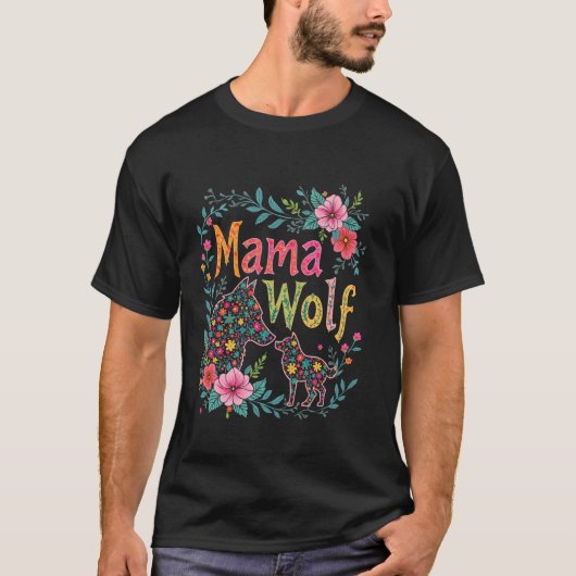 T-shirt Conception de loup de fleur de Maman Loup (Devant)