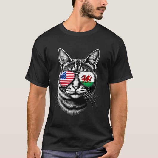 T-shirt Conception de lunettes de soleil pour chat drapeau (Devant)