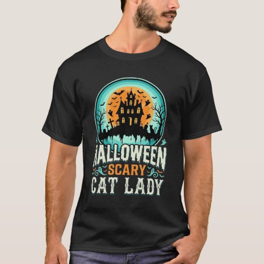 T-shirt Conception de maison hantée de dame de chat effray (Devant)