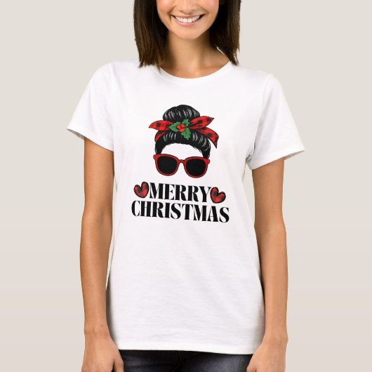 T-shirt conception de maman à chignon désordonné de Noël (Devant)