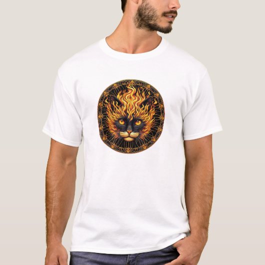 T-shirt Conception de Mandala de chat de feu mystique (Devant)