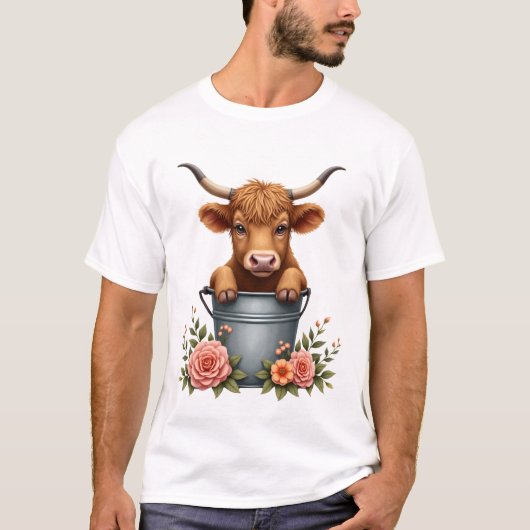 T-shirt Conception de marché de fleurs de vache Highland v (Devant)