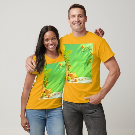 T-shirt Conception de nature morte vibrante orange vert (Unisexe)