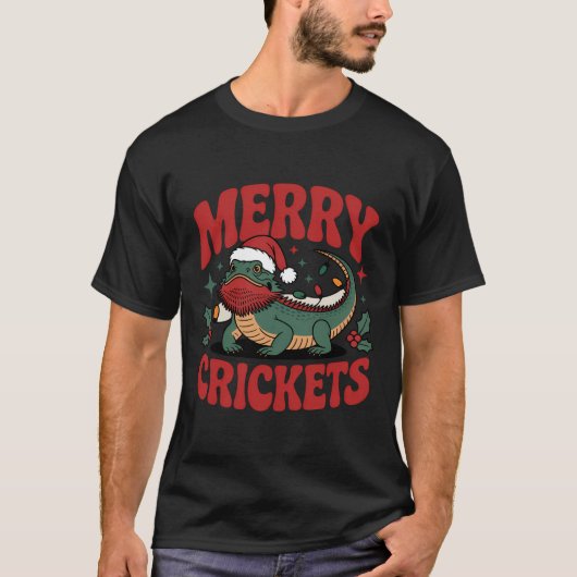 T-shirt Conception de Noël de reptile de grillons joyeux (Devant)