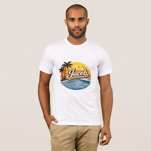 T-shirt Conception de nom Coucher de soleil Rétro Jacob (Devant entier)