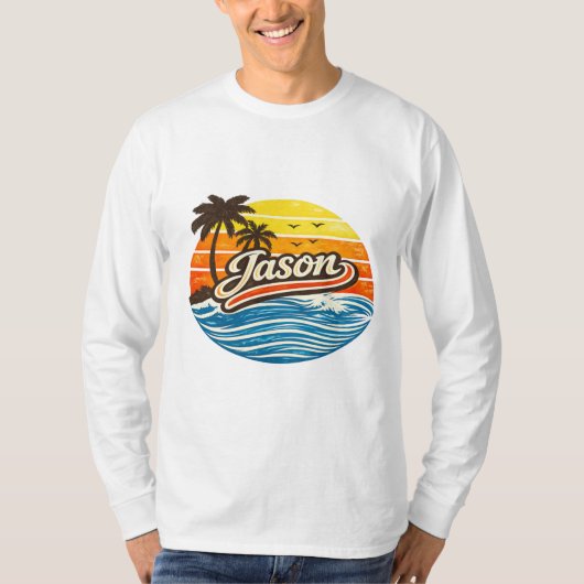 T-shirt Conception de nom Coucher de soleil Rétro Jason (Devant)
