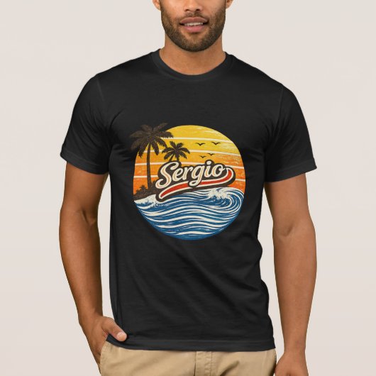 T-shirt Conception de nom Sergio Retro Sunset (Devant)