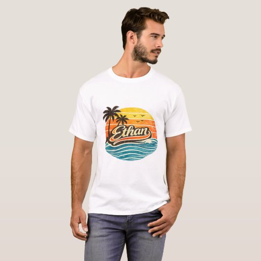 T-shirt Conception de nom Sunset Ethan Retro (Devant entier)