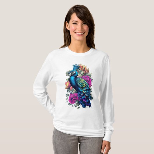 T-shirt conception de paon créative pour femmes (Devant entier)