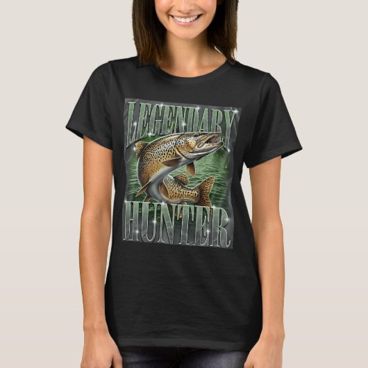 T-shirt Conception de pêche de truite brune de chasseur lé (Devant)