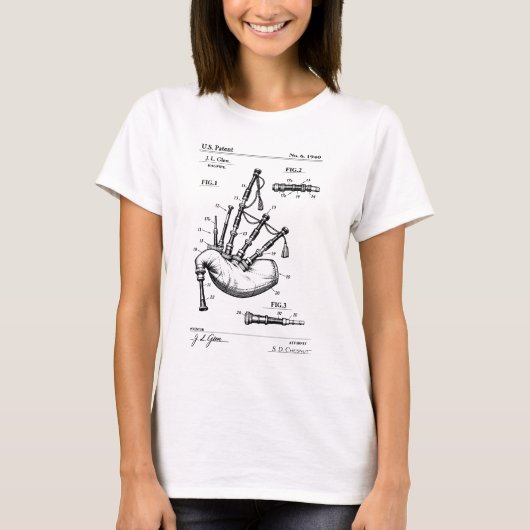 T-shirt conception de plan de cornemuse médiévale (Devant)