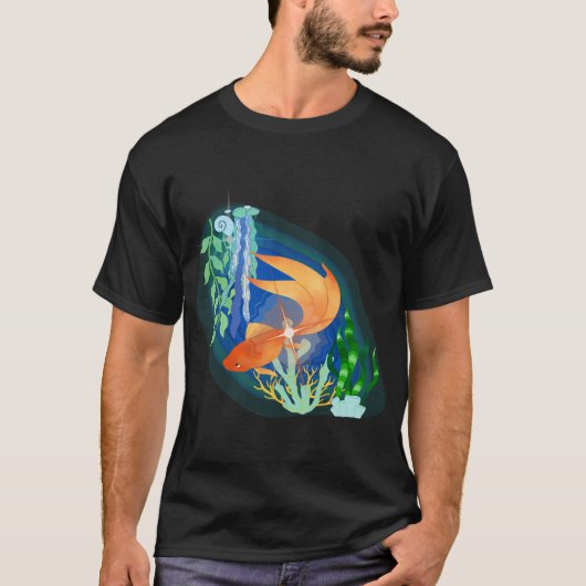 T-shirt Conception de poisson Koi doré avec herbe de mer (Devant)