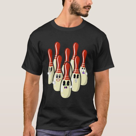 T-shirt Conception de quilles de bowling dessin animé drôl (Devant)