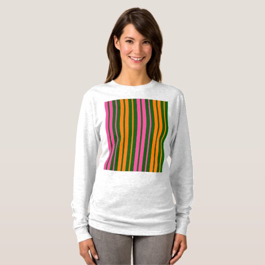 T-shirt Conception de rayures verticales vert orange rose (Devant entier)
