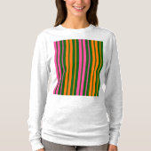 T-shirt Conception de rayures verticales vert orange rose (Devant)