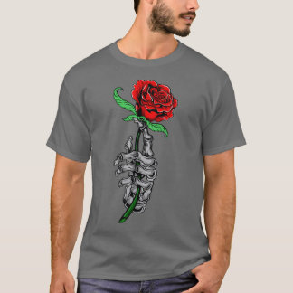T-shirt Conception de roses en rouge et squelette à main T