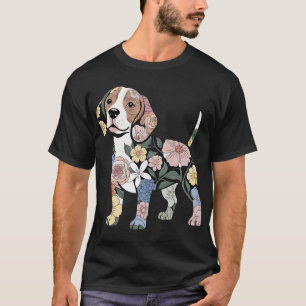 T-shirt Conception de silhouette de Beagle fleuri