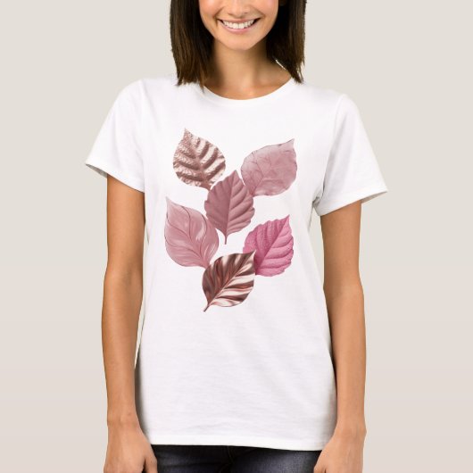 T-shirt Conception de slogan aux feuilles roses argentées (Devant)