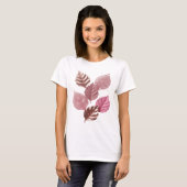 T-shirt Conception de slogan aux feuilles roses argentées (Devant entier)