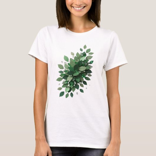 T-shirt Conception de slogan aux feuilles vertes argentées (Devant)