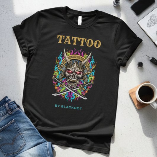 T-shirt Conception de Studio de Tatouage Samouraï Crâne Ar