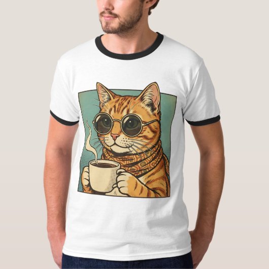 T-shirt Conception de style rétro pour café Cool Cat pour (Devant)