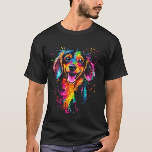 T-shirt Conception de teckel à poil long avec un chien des (Devant)