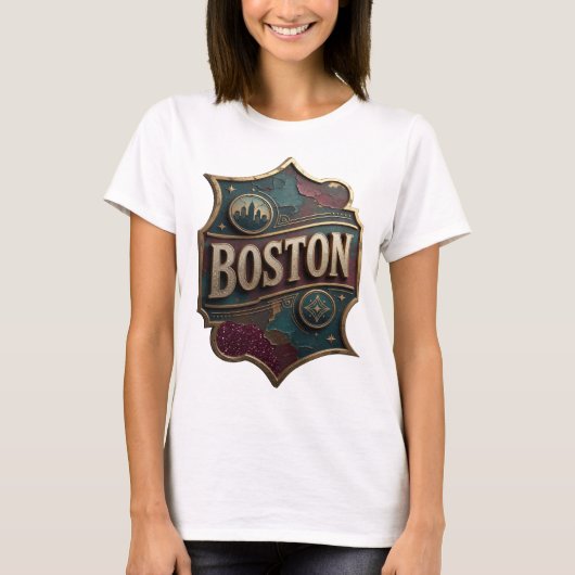 T-shirt Conception de texte BOSTON en or frappant (Devant)