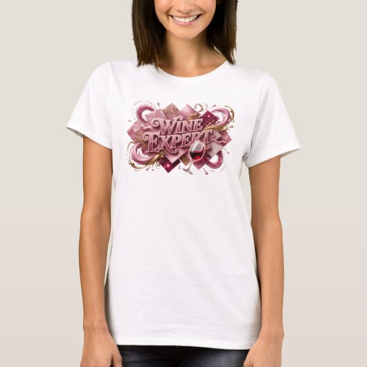 T-shirt Conception de texte EXPERT VIN Rose Élégant (Devant)
