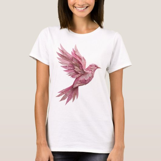 T-shirt Conception de texte OISEAU ROSE Argent Classique (Devant)