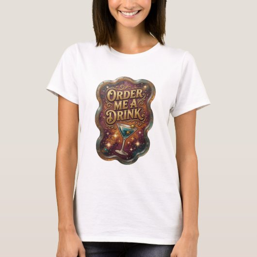 T-shirt Conception de texte Or Frais COMMANDEZ-MOI UN VERR (Devant)