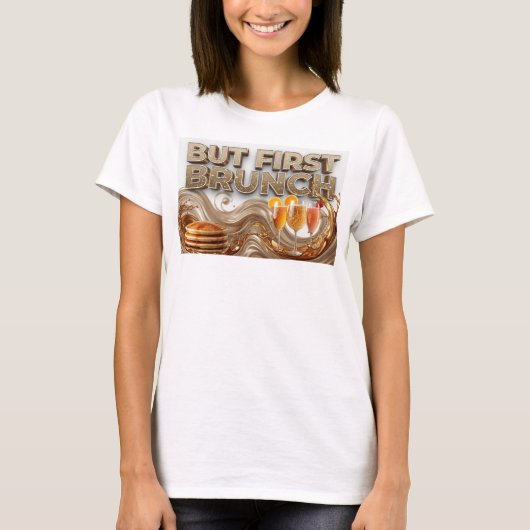 T-shirt Conception de texte Orange Cool MAIS D'ABORD BRUNC (Devant)