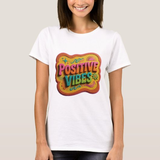 T-shirt Conception de texte POSITIVE VIBES Rose Clair (Devant)