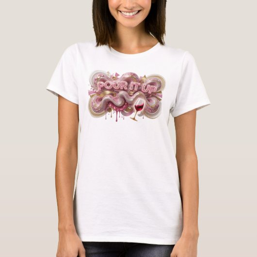 T-shirt Conception de texte POUR LE VERSER Rose Attrayant (Devant)