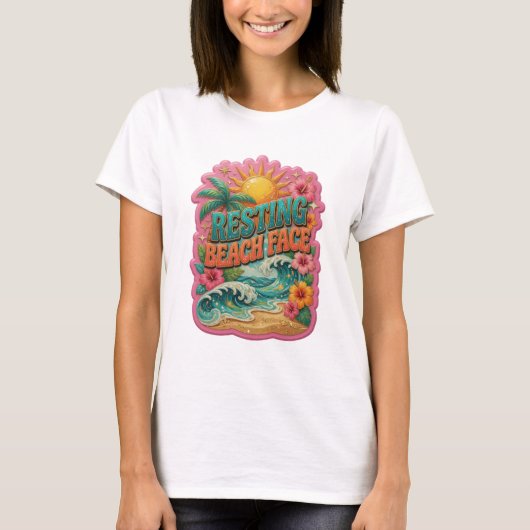 T-shirt Conception de texte RESTING BEACH FACE bleu accroc (Devant)